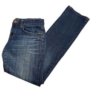 CAbi woman’s straight leg dark wash distressed jeans